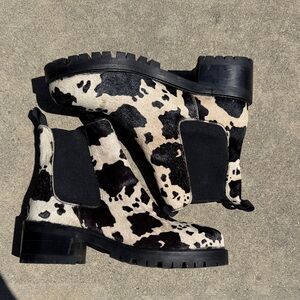 Urban Outfitters Cow Print Chelsea Booties in Black and Cream
